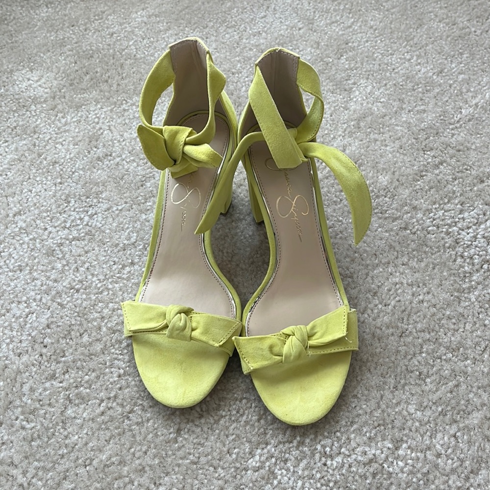 Jessica Simpson Yellow Tie-Ankle Suede Block Heel Sandals